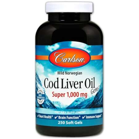 Carlson Labs Wild Norwegian Cod Liver Oil Gems, 1000mg - 250 softgels