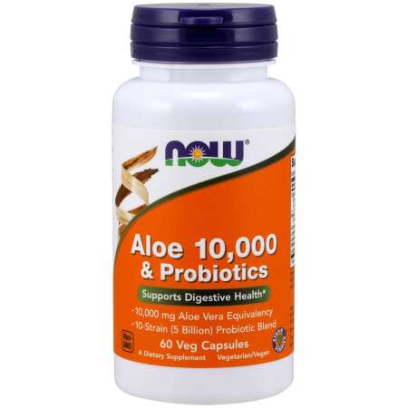 NOW Foods Aloe 10,000 & Probiotics - 60 vcaps