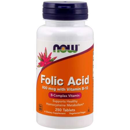NOW Foods Folic Acid with Vitamin B12, 800mcg - 250 tabs