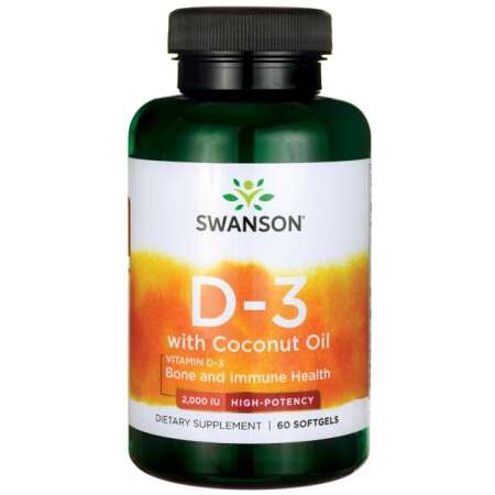 Swanson Vitamin D-3 with Coconut Oil, 2000 IU - 60 softgels