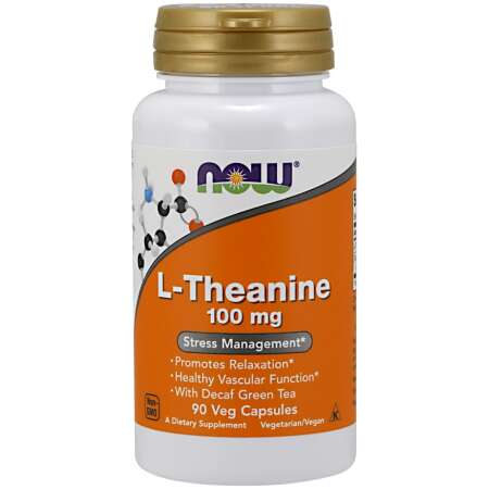 NOW Foods L-Theanine with Decaf Green Tea, 100mg - 90 vcaps