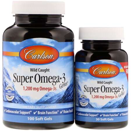 Carlson Labs Wild Caught Super Omega-3 Gems, 1200mg - 100 + 30 softgels