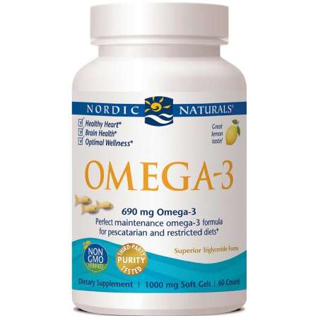 Nordic Naturals Omega-3, 690mg Lemon (Fish Gelatin) - 60 softgels
