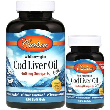 Carlson Labs Wild Norwegian Cod Liver Oil Gems, 460mg - 150 + 30 softgels