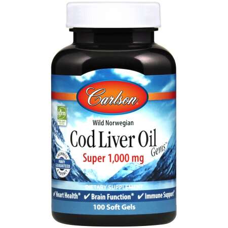 Carlson Labs Wild Norwegian Cod Liver Oil Gems, 1000mg - 100 softgels