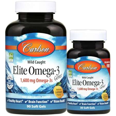 Carlson Labs Elite Omega-3 Gems, 1600mg Natural Lemon - 90 + 30 softgels
