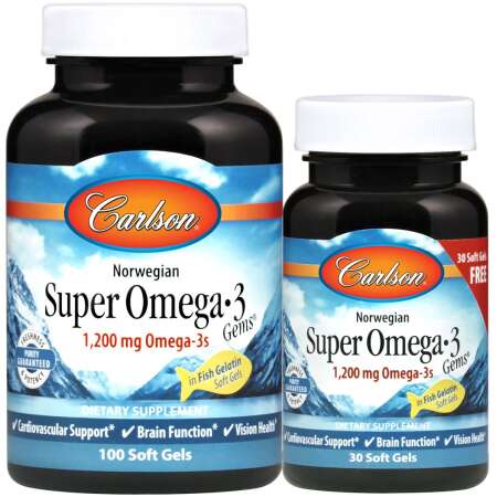 Carlson Labs Norwegian Super Omega-3 Gems, 1200mg - 100 + 30 softgels
