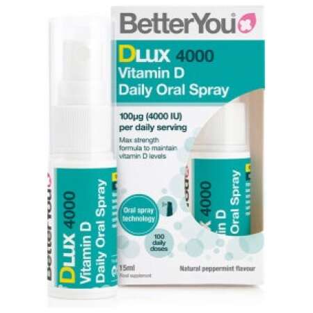 BetterYou DLux 4000 Daily Vitamin D Oral Spray, Natural Peppermint - 15 ml.