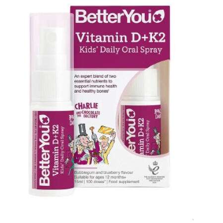 BetterYou Vitamin D+K2 Kid's Daily Oral Spray, Bubblegum & Blueberry - 15 ml.