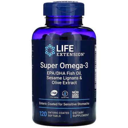 Life Extension Super Omega-3 EPA/DHA with Sesame Lignans & Olive Extract - 120 enteric coated softgels