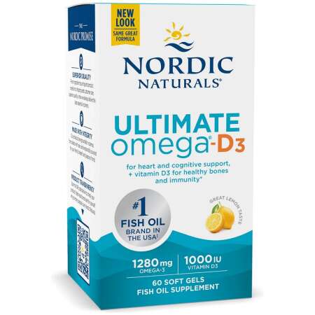 Nordic Naturals Ultimate Omega-D3 Fish Oil, 1280mg Lemon - 60 softgels