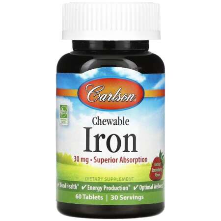 Carlson Labs Chewable Iron, 30mg Strawberry - 60 tablets