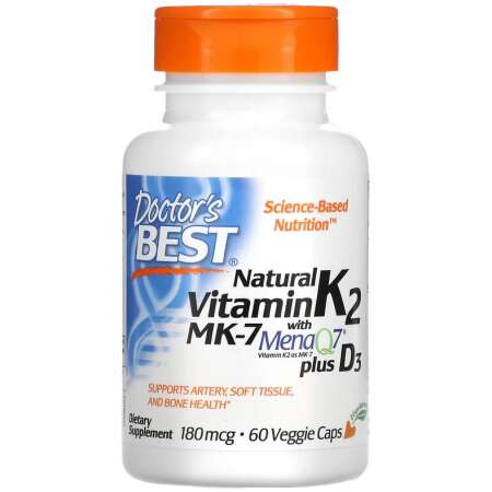 Doctor's Best Natural Vitamin K2 MK7 with MenaQ7 plus D3, 180mcg - 60 vcaps