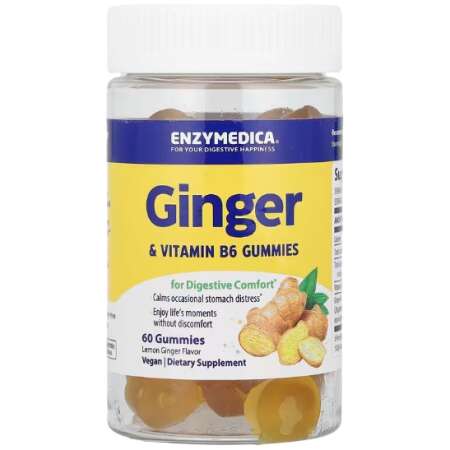 Enzymedica Ginger & Vitamin B6 Gummies, Lemon Ginger - 60 gummies
