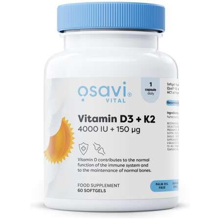 Osavi Vitamin D3 + K2, 4000IU + 150mcg - 60 softgels