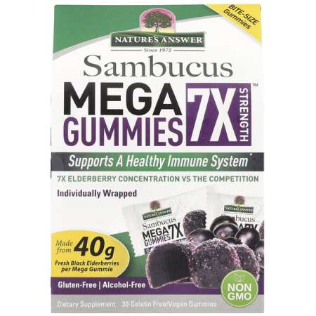 Nature's Answer Sambucus Mega Gummies 7X Strength, Black Elderberry - 30 vegan gummies