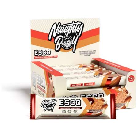 Naughty Boy ESCO Protein Bar, White Chocolate Caramel Biscuit - 12 x 65g