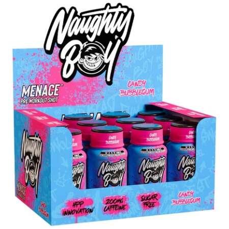 Naughty Boy Menace Pre-Workout Shot, Candy Bubblegum - 12 x 60 ml.