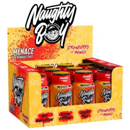Naughty Boy Menace Pre-Workout Shot, Strawberry & Mango - 12 x 60 ml.