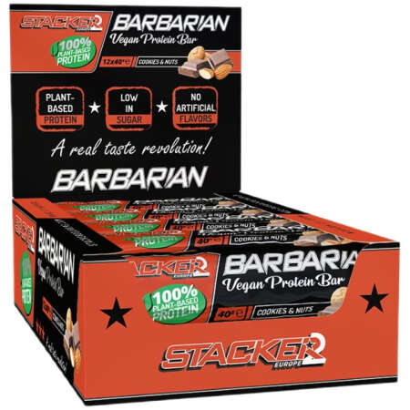 Stacker2 Europe Barbarian Vegan Protein Bar, Cookies & Nuts - 12 x 40g