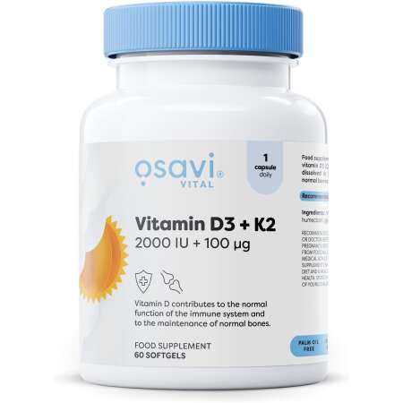 Osavi Vitamin D3 + K2, 2000IU + 100mcg - 60 softgels