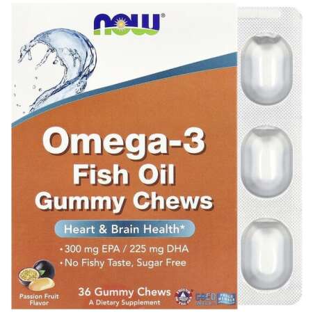 NOW Foods Omega-3 Fish Oil Gummy Chews, Passion Fruit - 36 chews