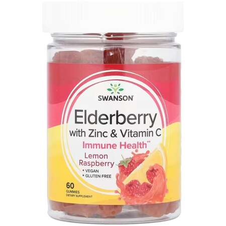 Swanson Elderberry Gummies with Zinc & Vitamin C, Lemon Raspberry - 60 gummies