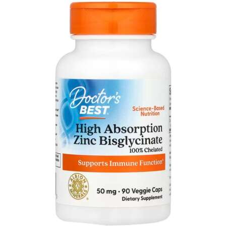 Doctor's Best High Absorption Zinc Bisglycinate, 50mg - 90 vcaps