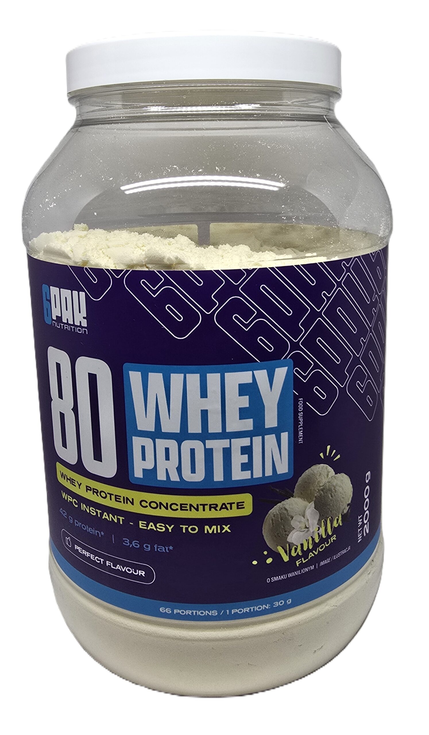 6PAK 80 Whey Protein, Vanilla - 2000g