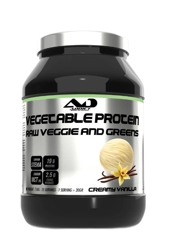 Addict Sport Nutrition Vegetable Protein Raw Veggie and Greens, Creamy Vanilla - 750g