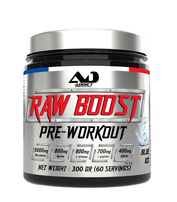 Addict Sport Nutrition Raw Boost Pre-Workout, Blue Ice - 300g