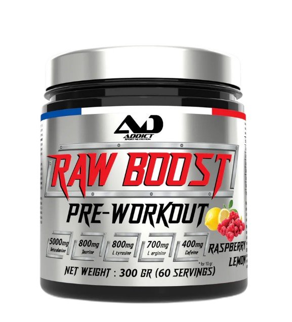 Addict Sport Nutrition Raw Boost Pre-Workout, Raspberry Lemon - 300g