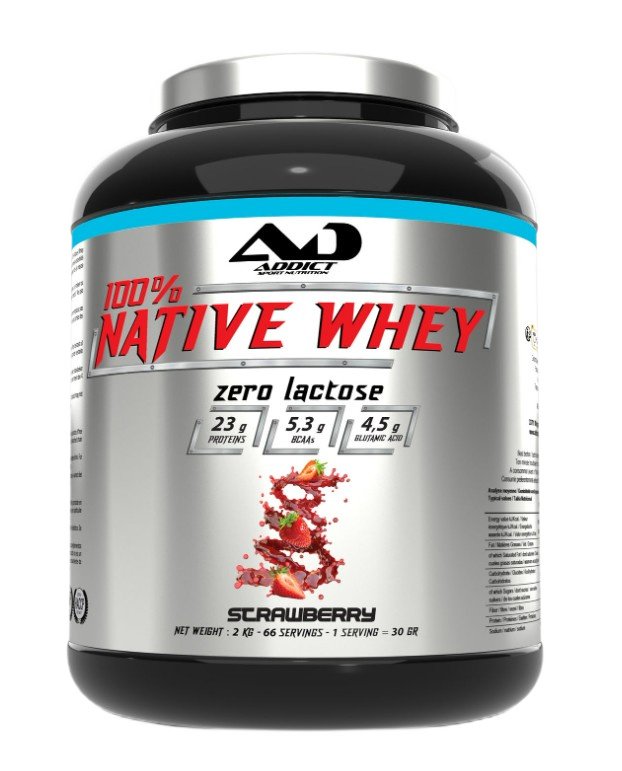 Addict Sport Nutrition 100% Native Whey Zero Lactose, Strawberry - 2000g